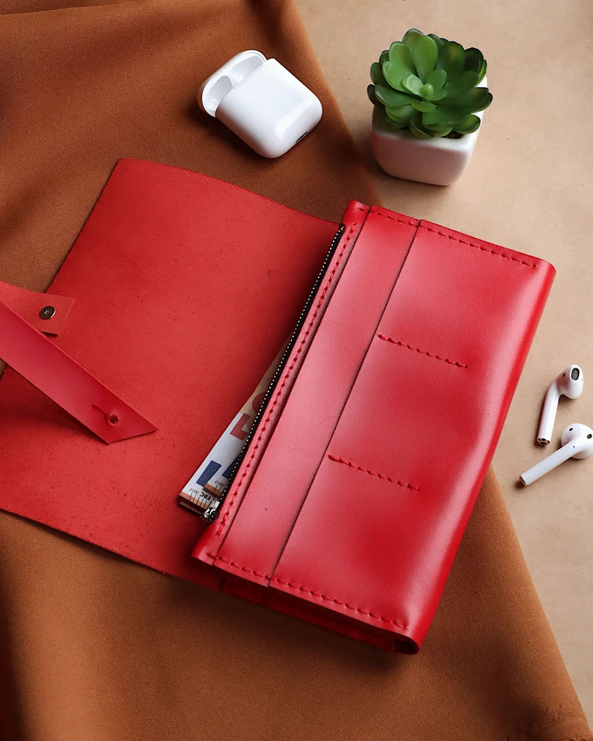 Smooth Leather Wallet for Women | Wrap Closure + Zip Pocket