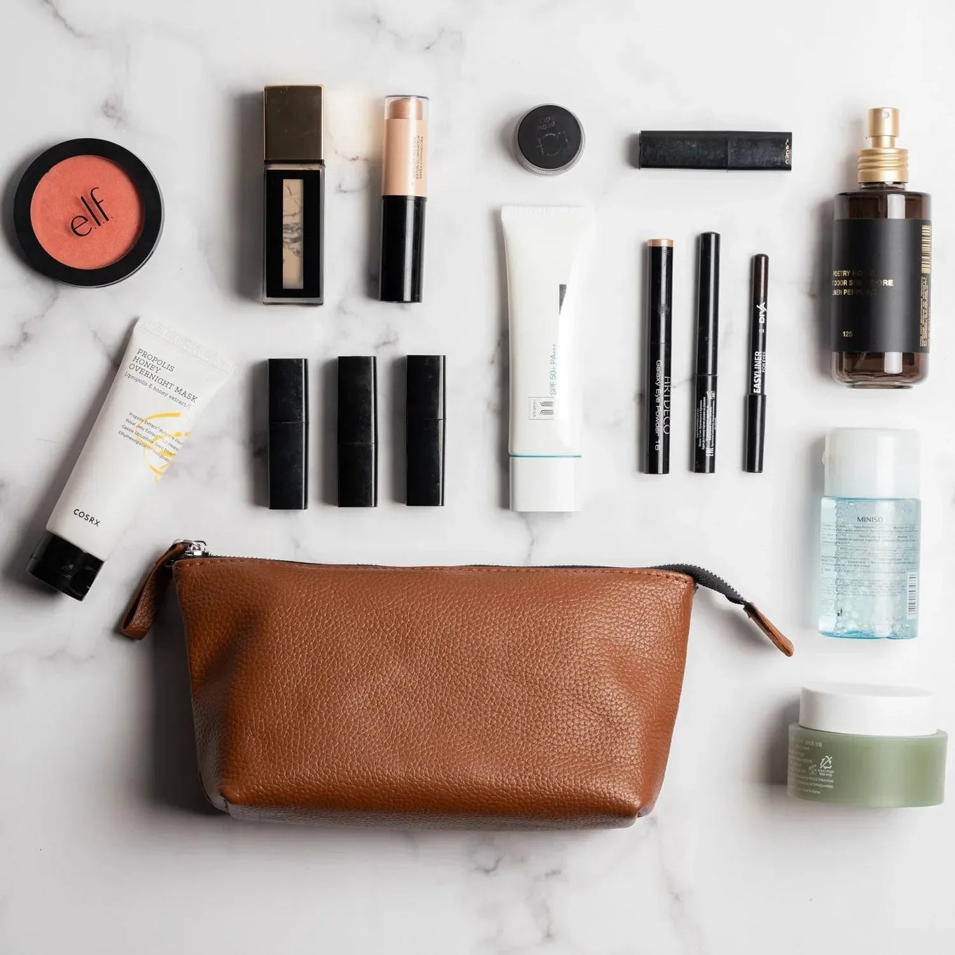 Grainy Leather Cosmetic Bag – Zippered Travel Pouch for Women | Allure