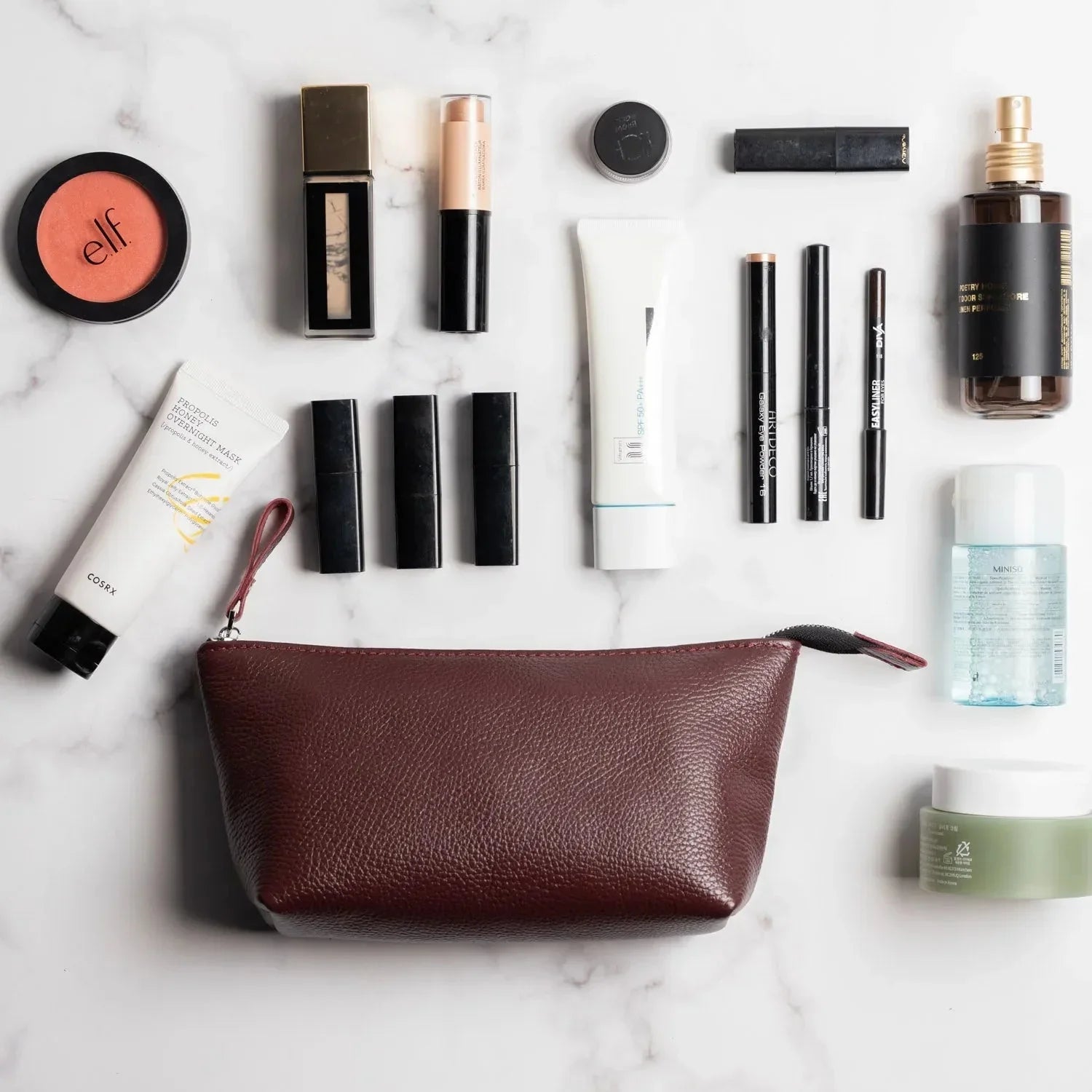Grainy Leather Cosmetic Bag – Zippered Travel Pouch for Women | Allure