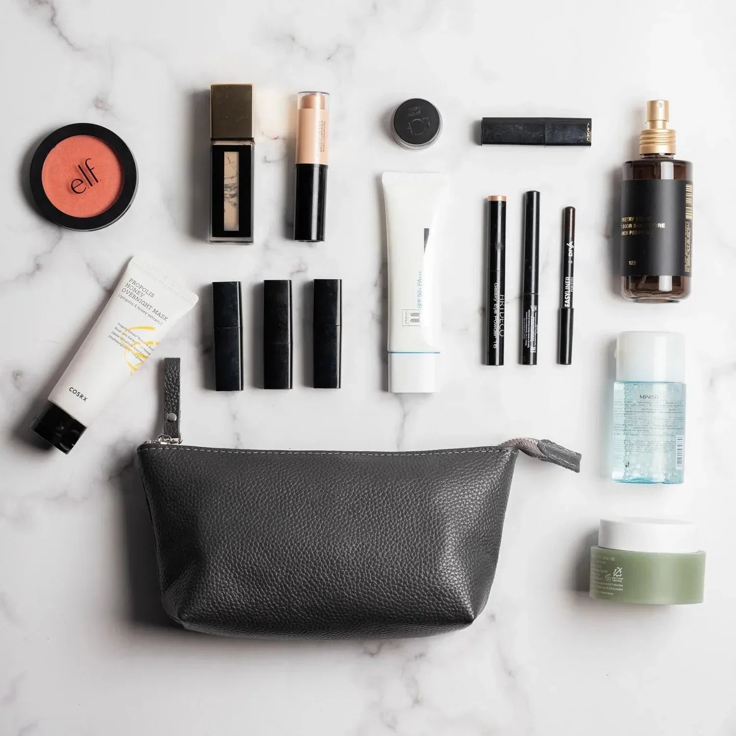 Grainy Leather Cosmetic Bag – Zippered Travel Pouch for Women | Allure