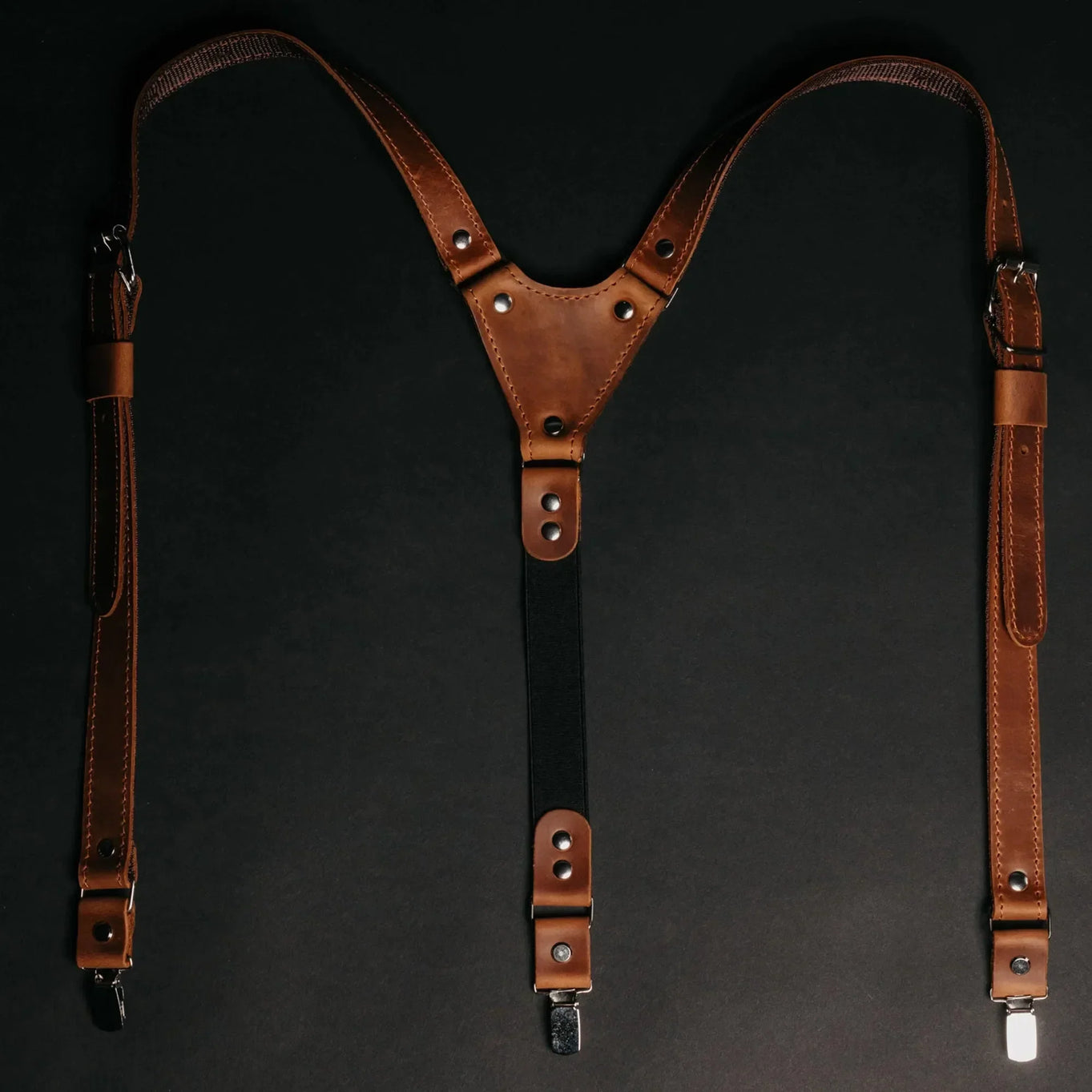Waxed Matte Leather Suspenders for Men with Buckles