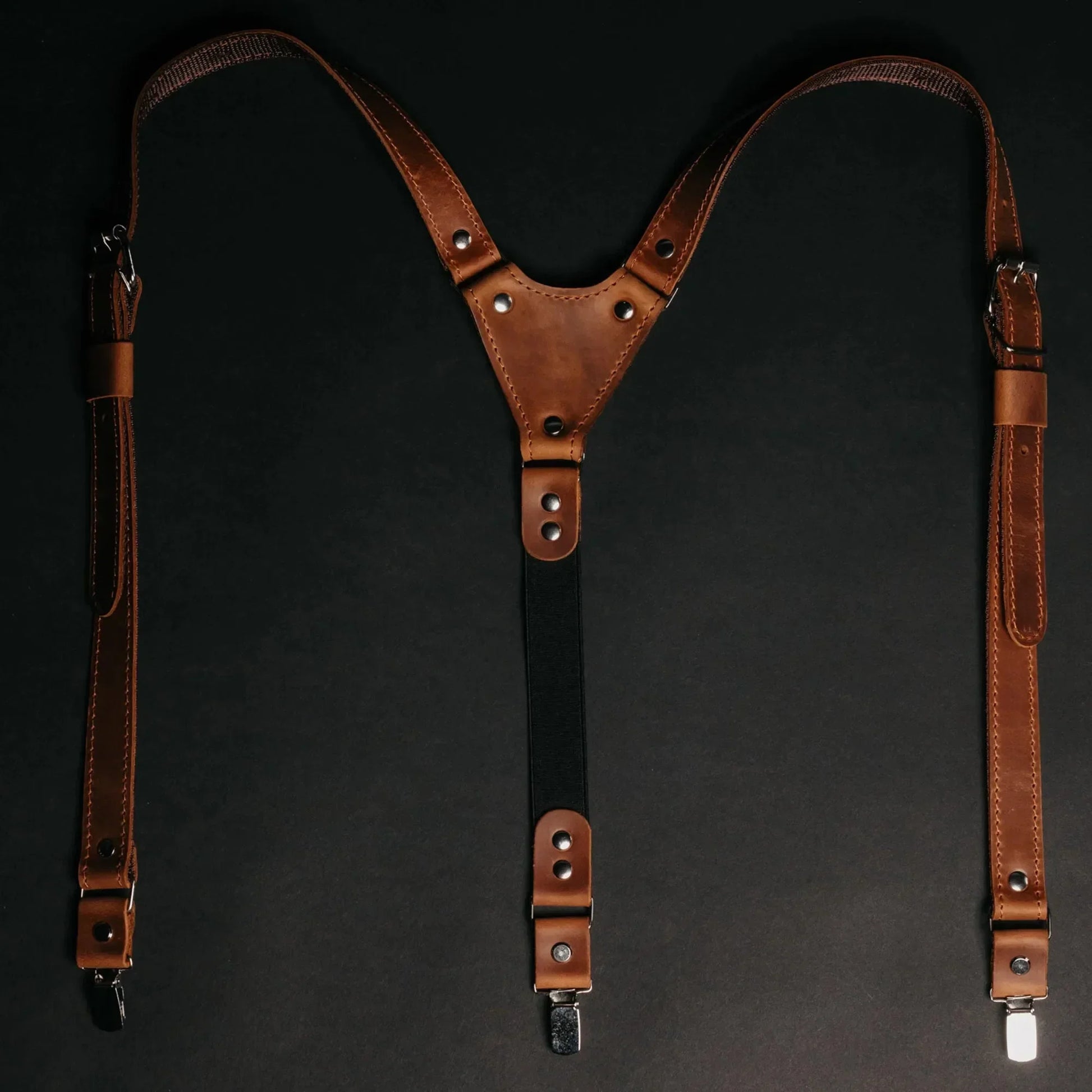 Waxed Matte Leather Suspenders for Men with Buckles