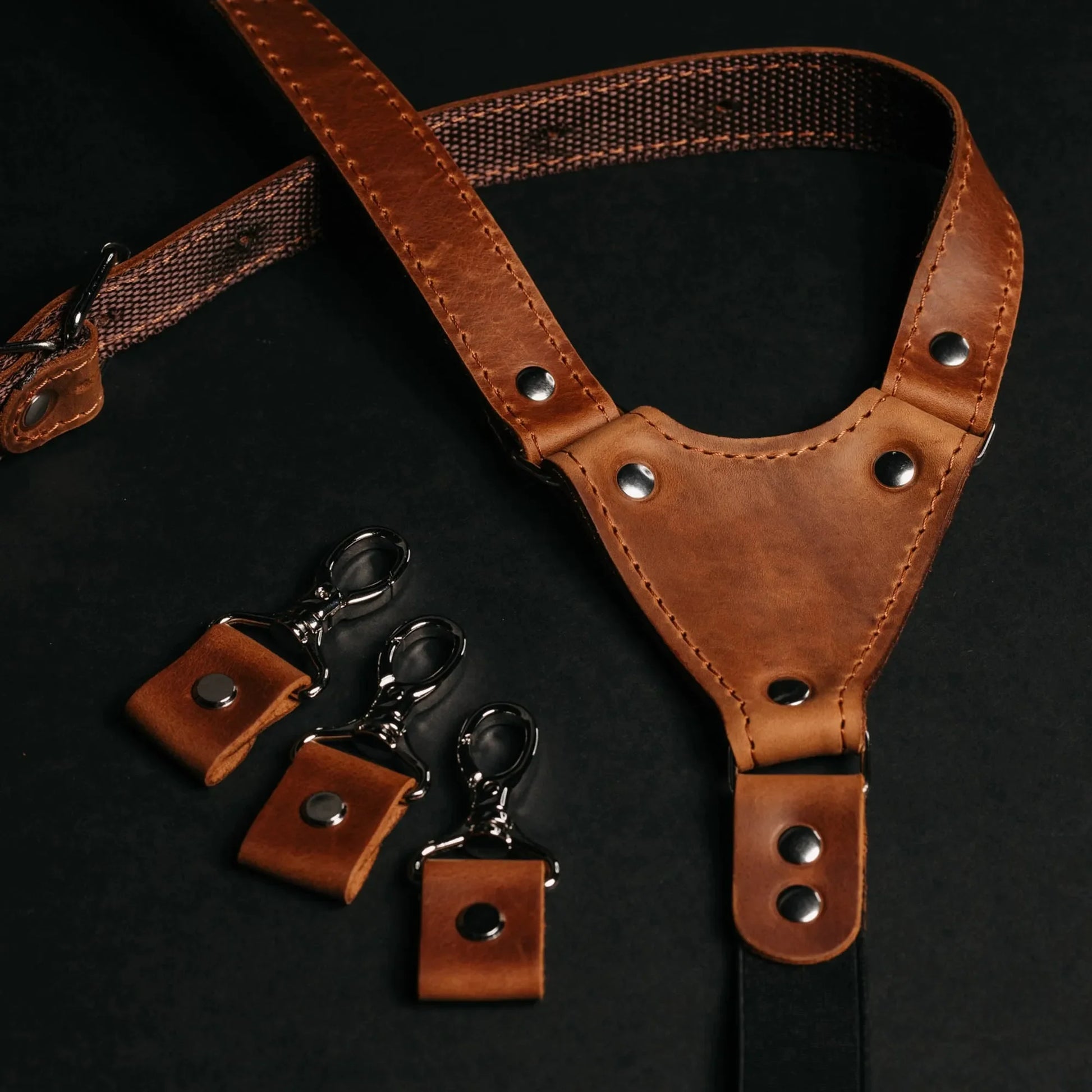 Waxed Matte Leather Suspenders for Men with Buckles