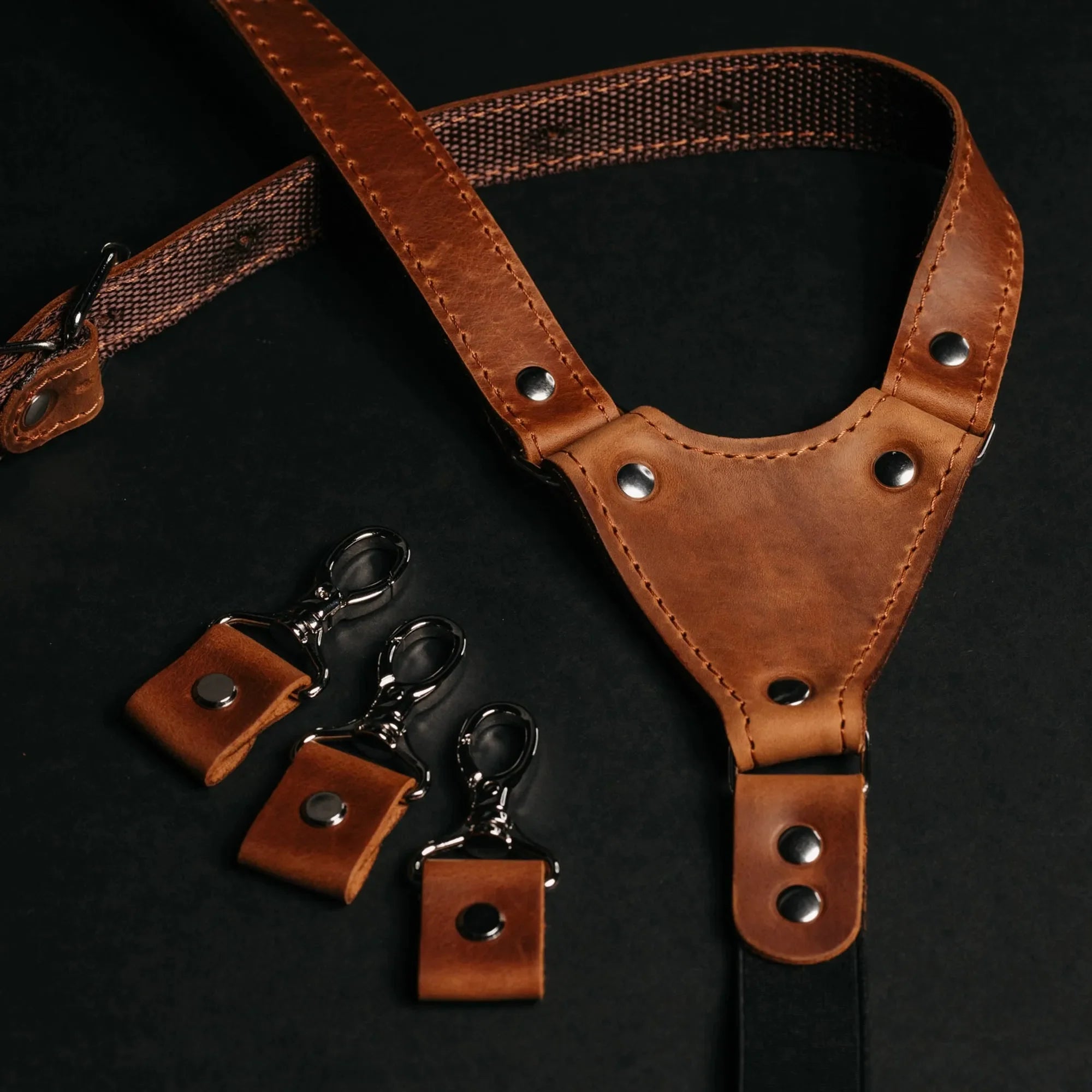 Waxed Matte Leather Suspenders for Men with Buckles