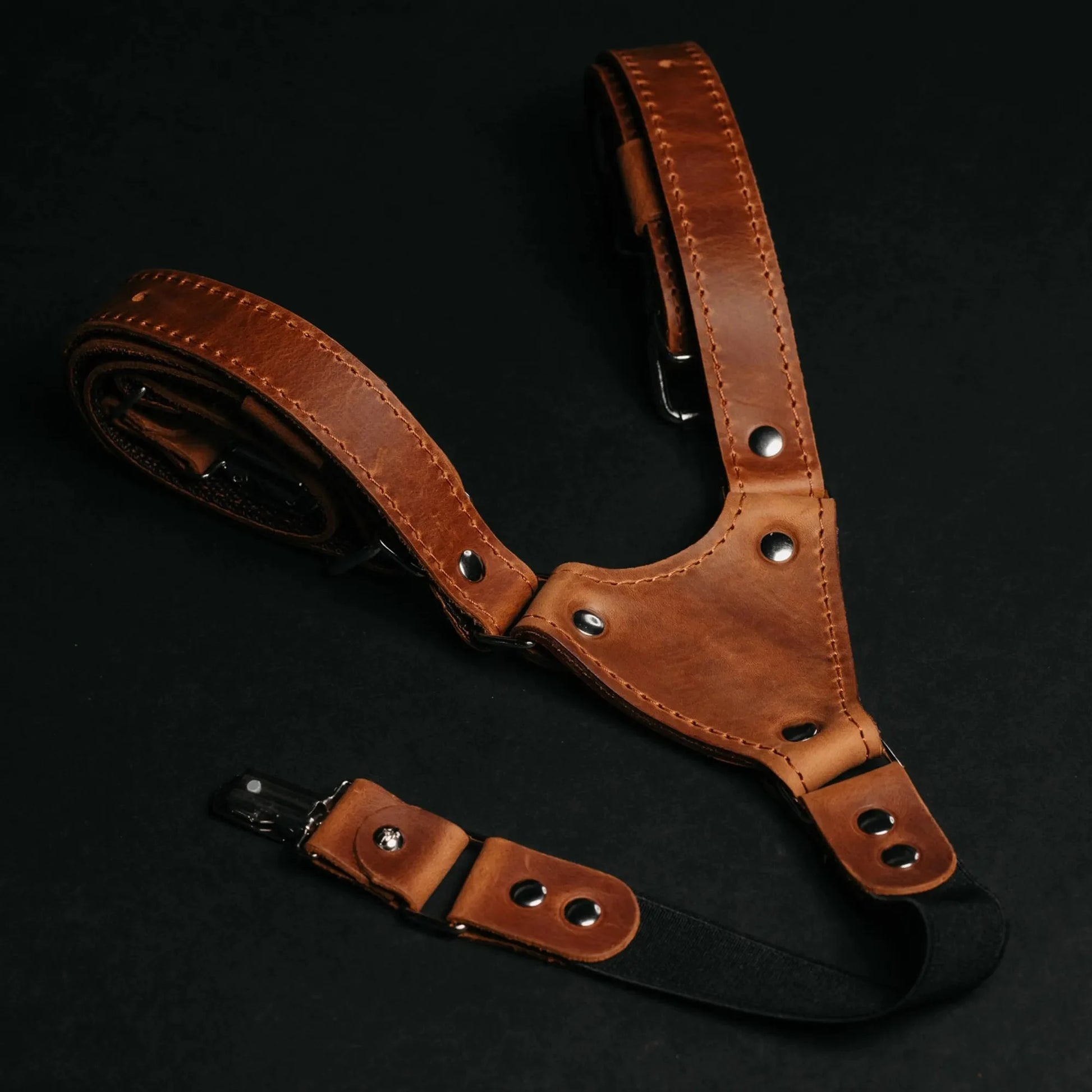 Waxed Matte Leather Suspenders for Men with Buckles