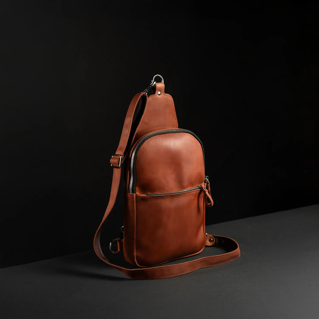 Matte Waxed Leather Sling Bag – Slim Crossbody & Semi-Backpack