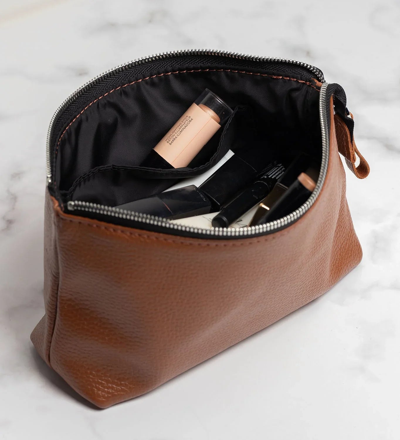 Grainy Leather Cosmetic Bag – Zippered Travel Pouch for Women | Allure