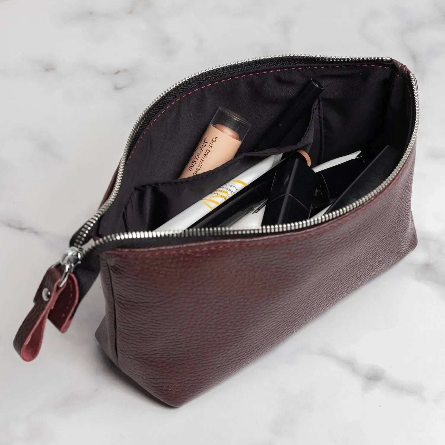 Grainy Leather Cosmetic Bag – Zippered Travel Pouch for Women | Allure