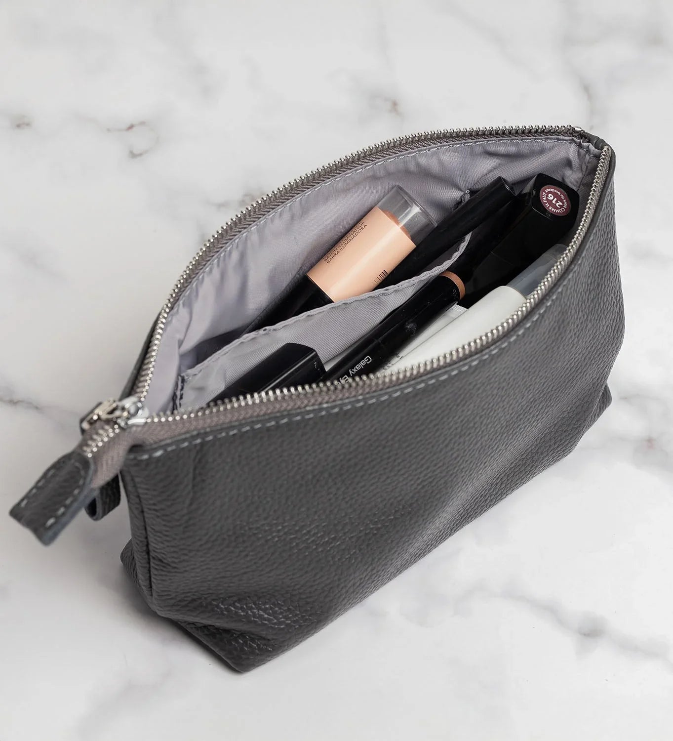 Grainy Leather Cosmetic Bag – Zippered Travel Pouch for Women | Allure