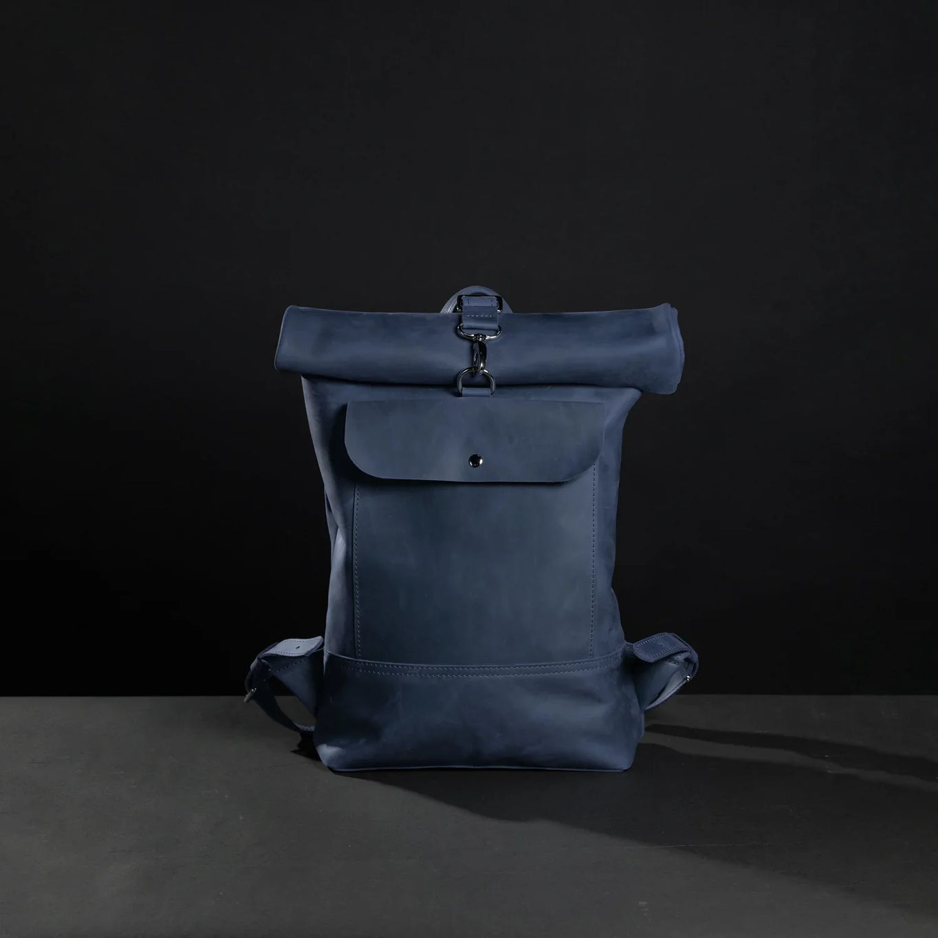 Matte Leather Roll Top Backpack