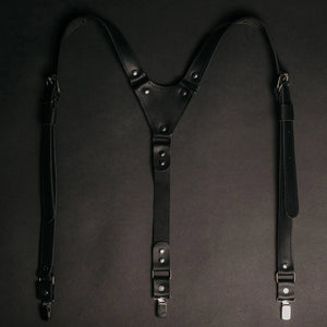 Genuine Leather Suspenders for Men's with Buckle | Black - Wenderfarer