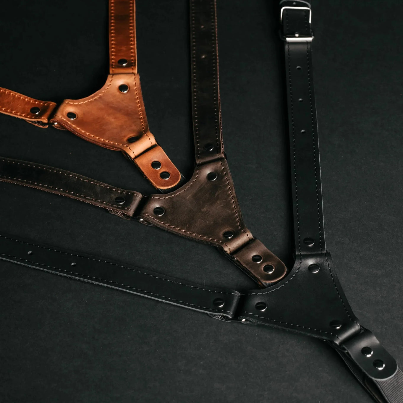 Waxed Matte Leather Suspenders for Men with Buckles