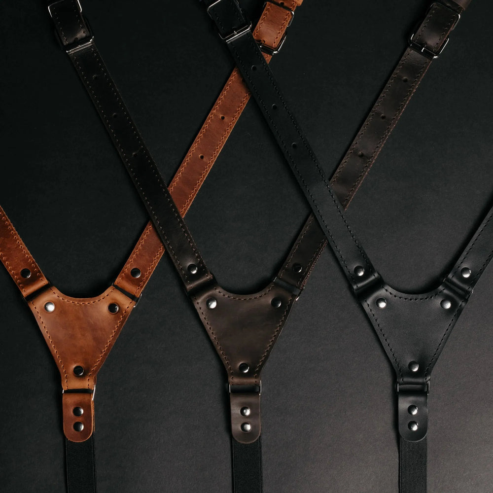 Genuine Leather Suspenders for Men's with Buckle | Black - Wenderfarer