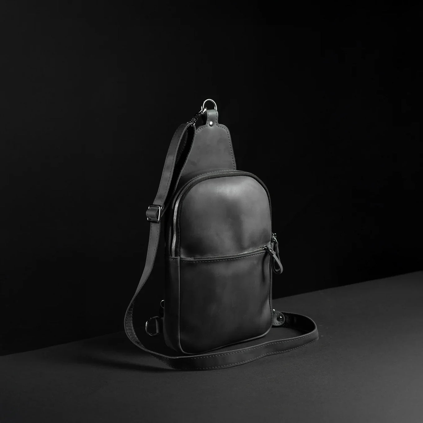 Matte Waxed Leather Sling Bag – Slim Crossbody & Semi-Backpack