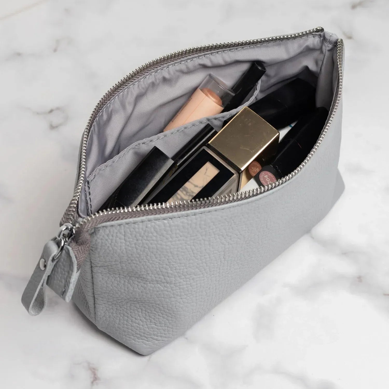 Grainy Leather Cosmetic Bag – Zippered Travel Pouch for Women | Allure