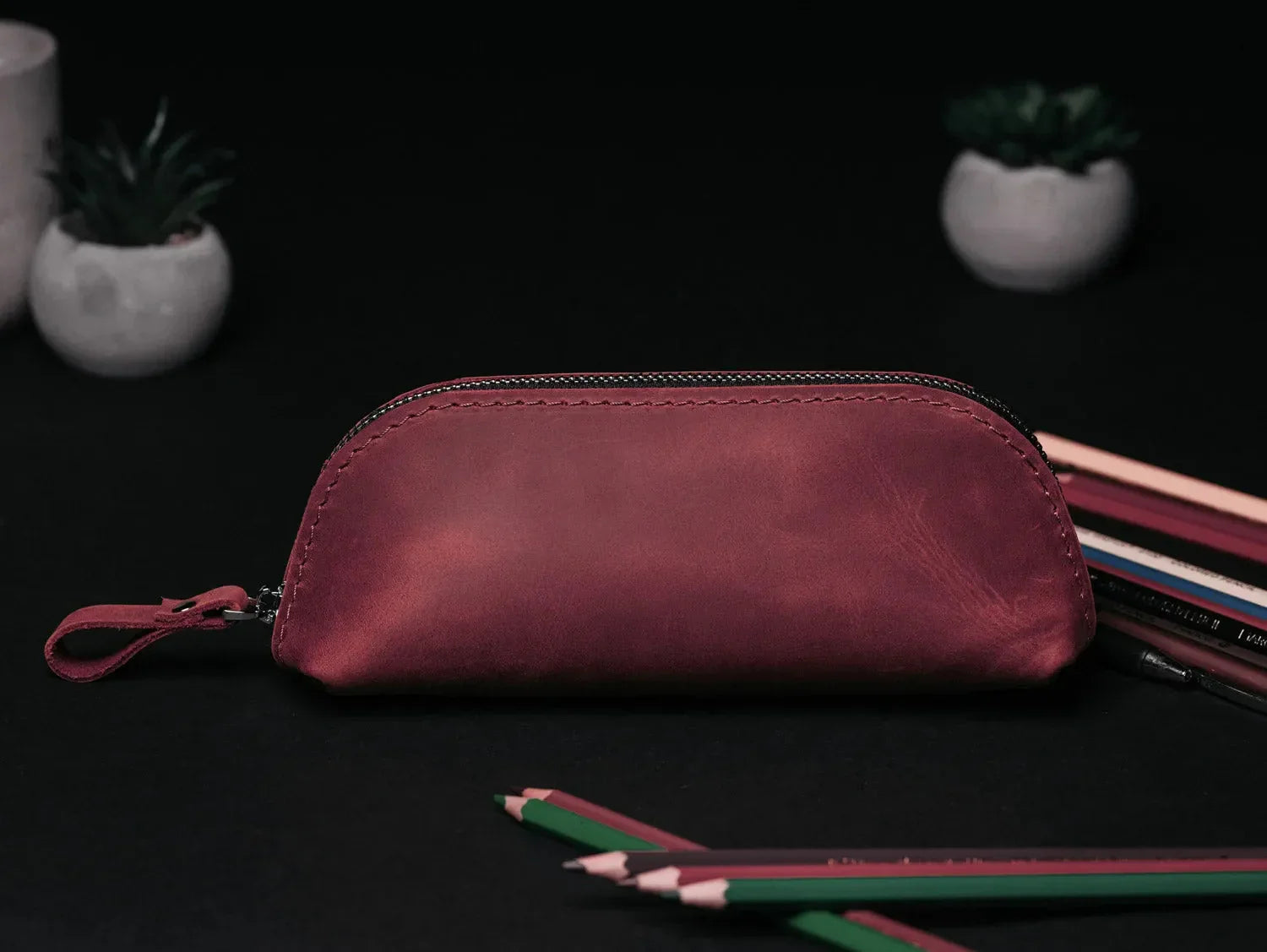 Zippered Pencil Pouch – Distressed Leather Organizer