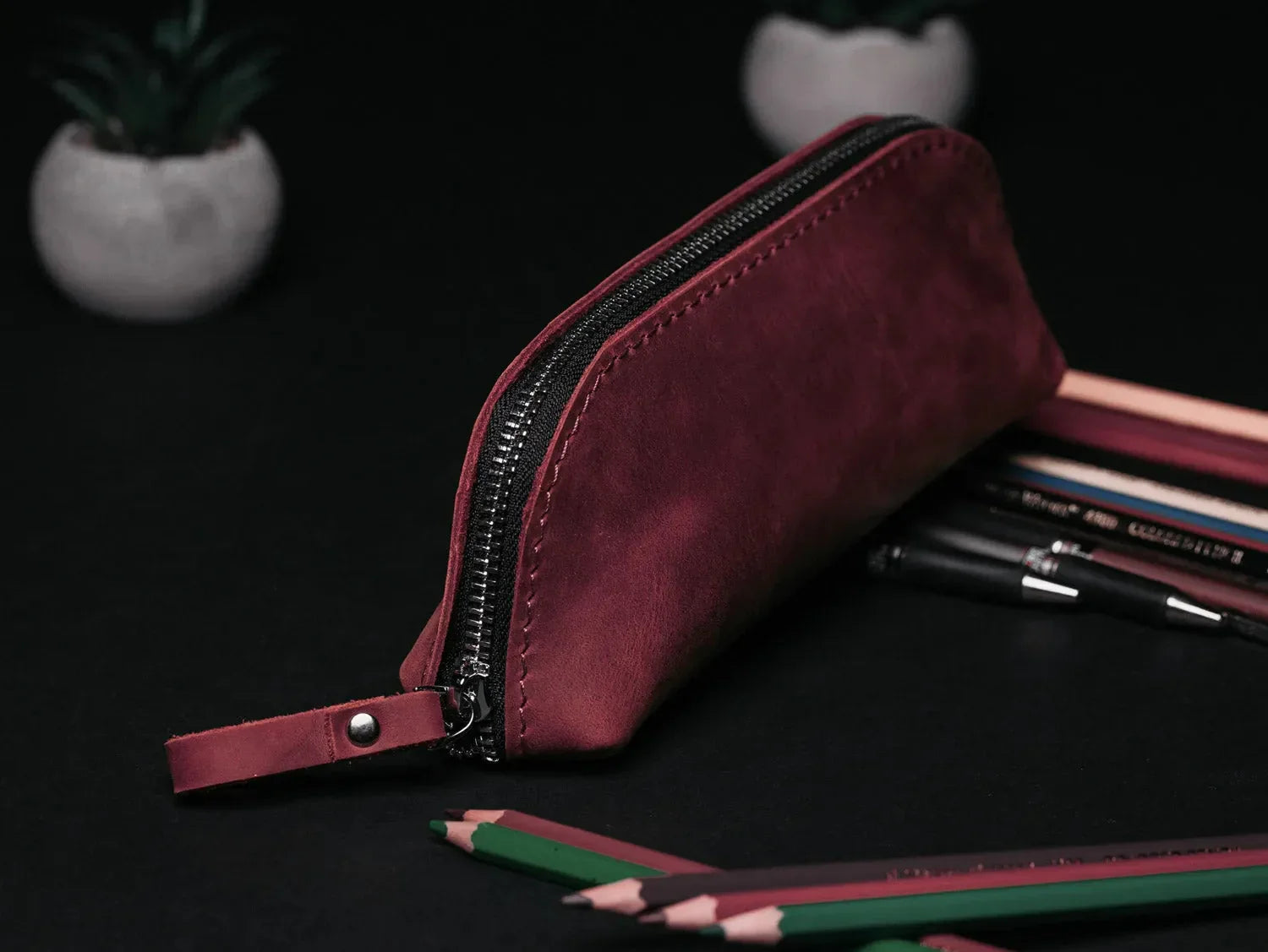 Zippered Pencil Pouch – Distressed Leather Organizer