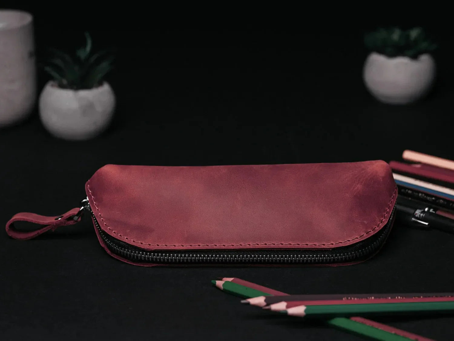 Zippered Pencil Pouch – Distressed Leather Organizer