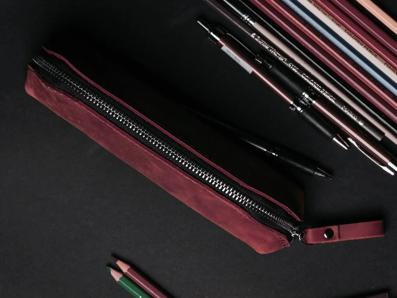 Zippered Pencil Pouch – Distressed Leather Organizer