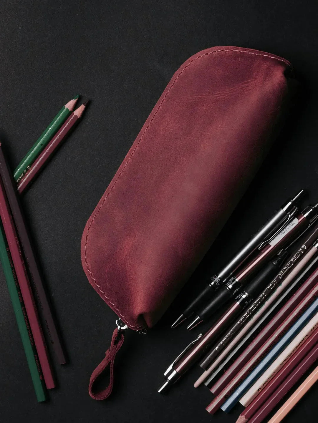Zippered Pencil Pouch – Distressed Leather Organizer
