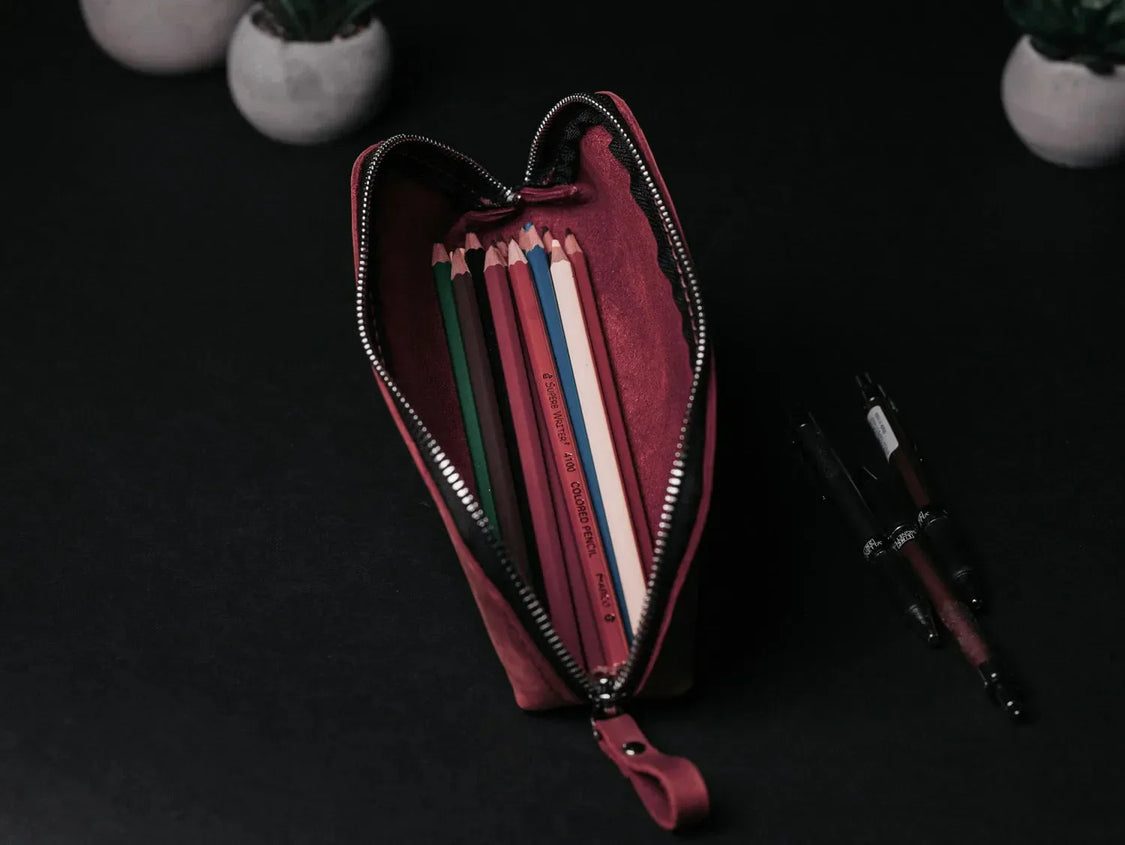 Zippered Pencil Pouch – Distressed Leather Organizer