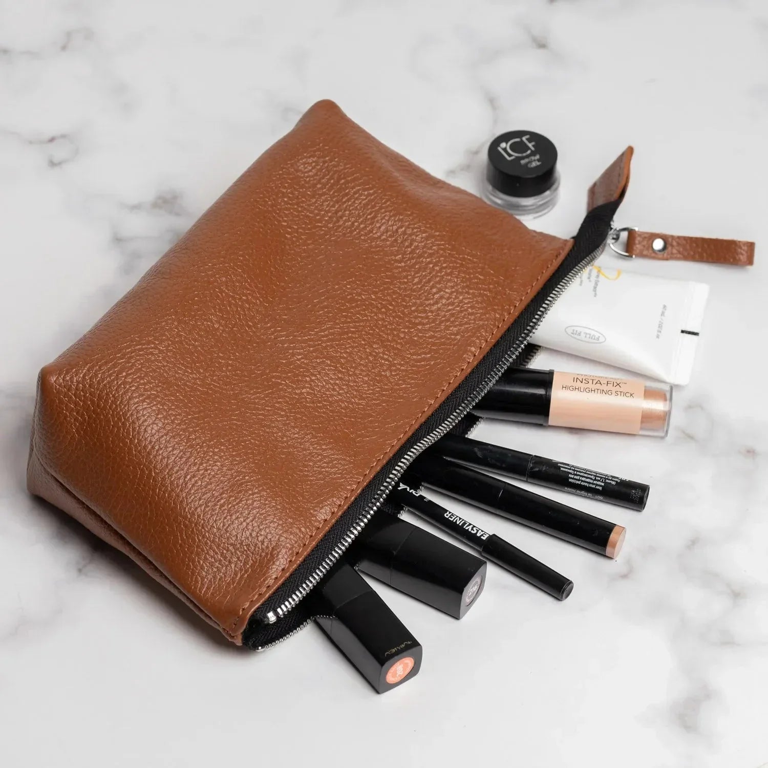 Grainy Leather Cosmetic Bag – Zippered Travel Pouch for Women | Allure