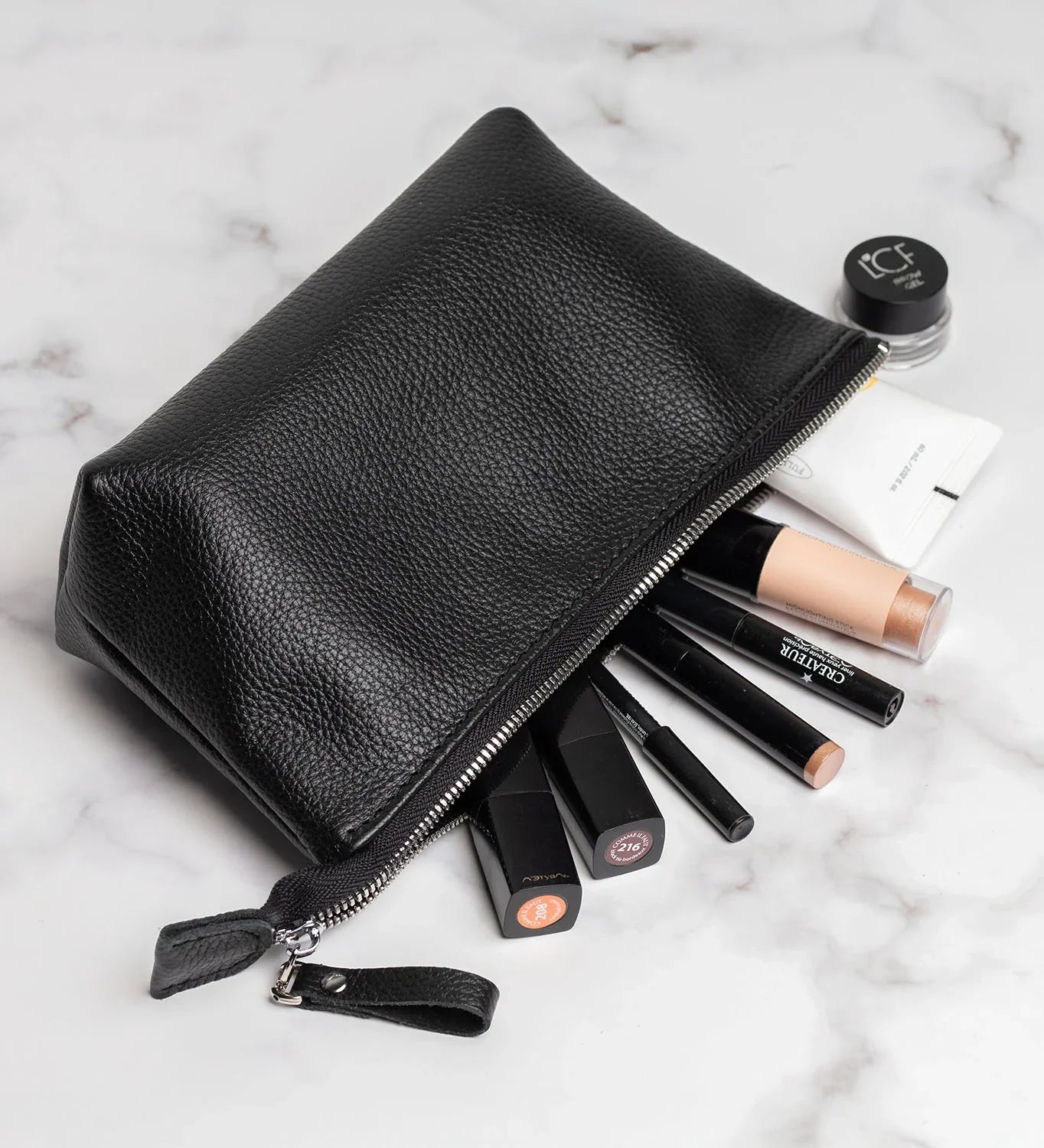 Grainy Leather Cosmetic Bag – Zippered Travel Pouch for Women | Allure