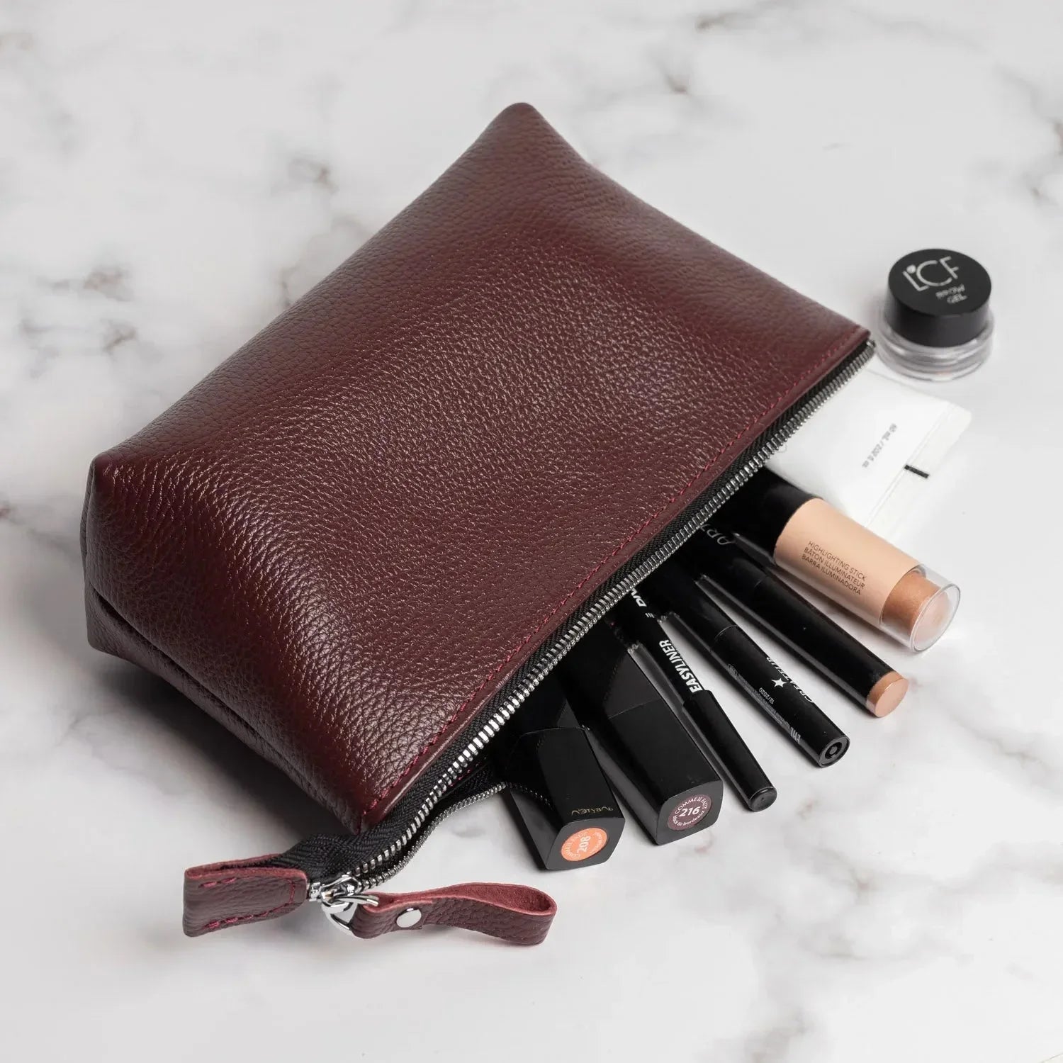 Grainy Leather Cosmetic Bag – Zippered Travel Pouch for Women | Allure
