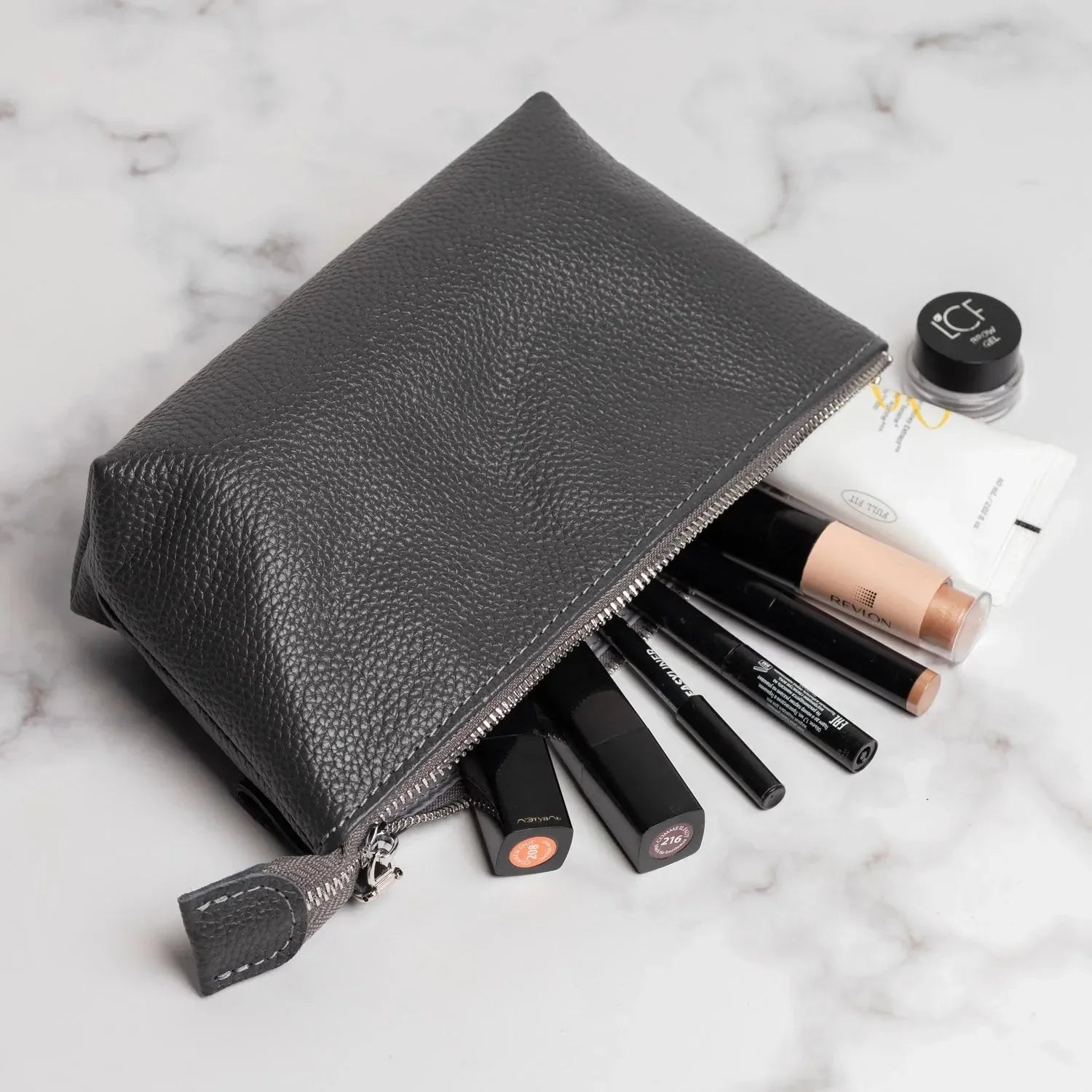 Grainy Leather Cosmetic Bag – Zippered Travel Pouch for Women | Allure