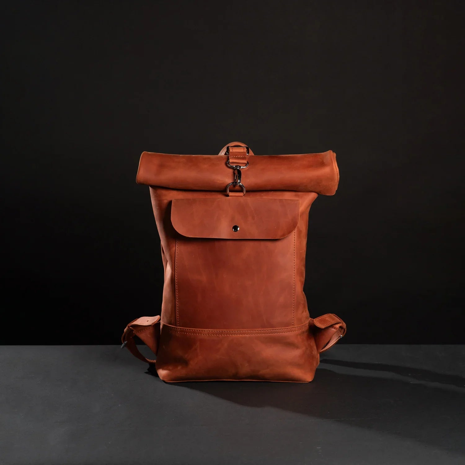 Matte Leather Roll Top Backpack