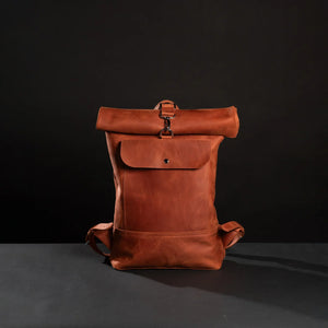 Matte Leather Roll Top Backpack