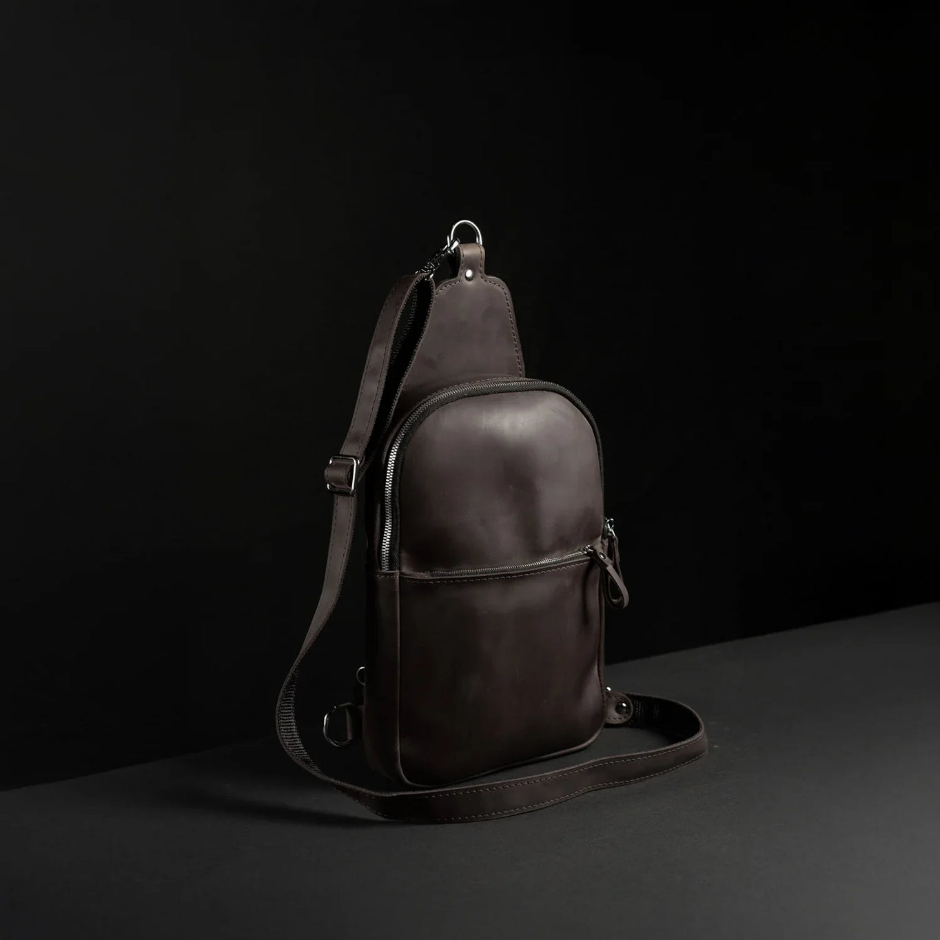 Matte Waxed Leather Sling Bag – Slim Crossbody & Semi-Backpack