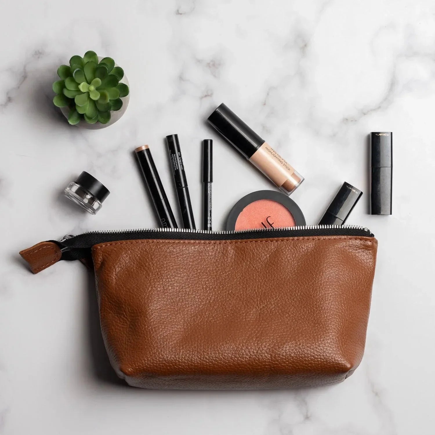 Grainy Leather Cosmetic Bag – Zippered Travel Pouch for Women | Allure