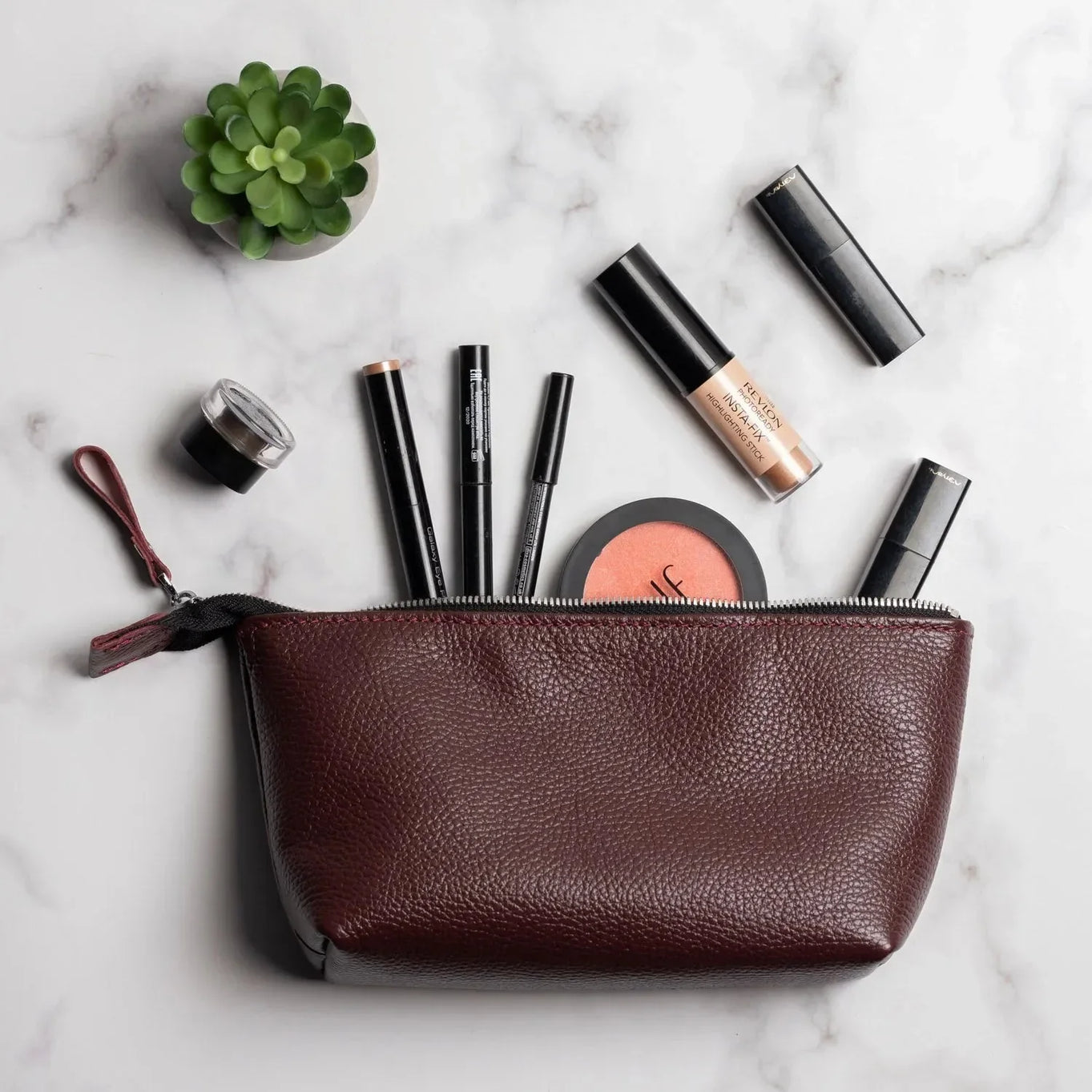 Grainy Leather Cosmetic Bag – Zippered Travel Pouch for Women | Allure