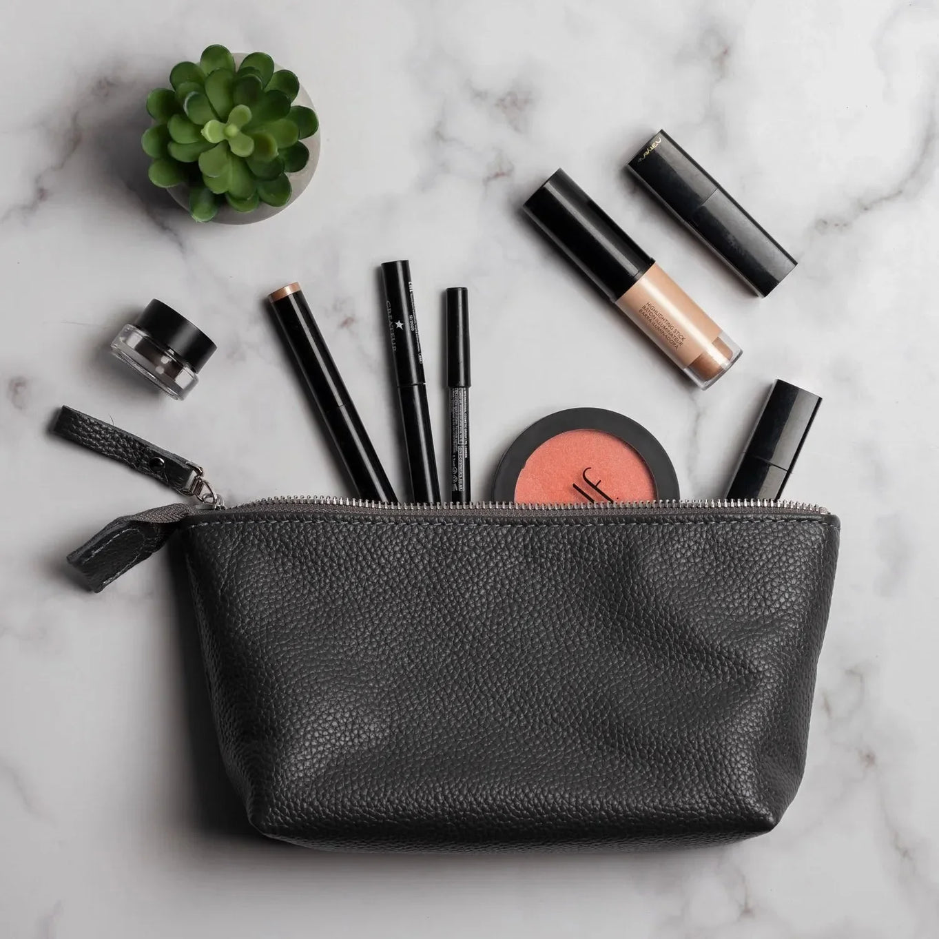 Grainy Leather Cosmetic Bag – Zippered Travel Pouch for Women | Allure