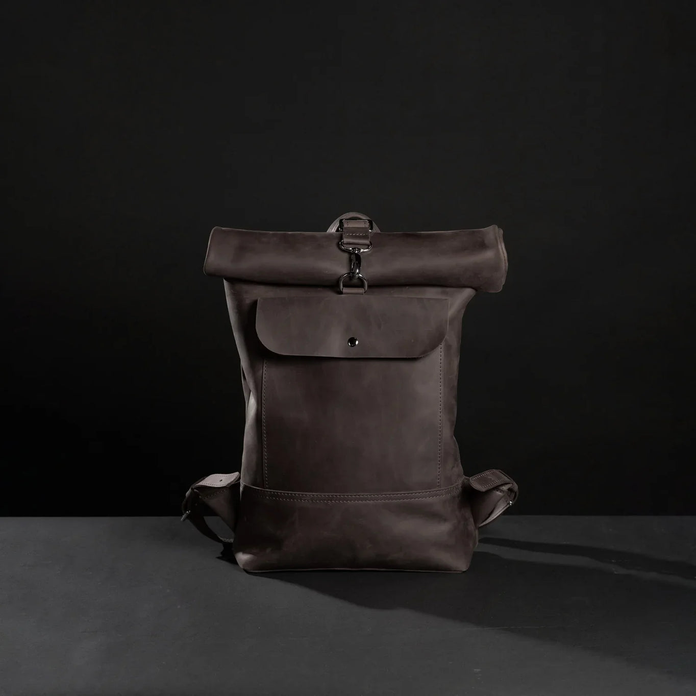 Matte Leather Roll Top Backpack
