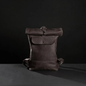Matte Leather Roll Top Backpack