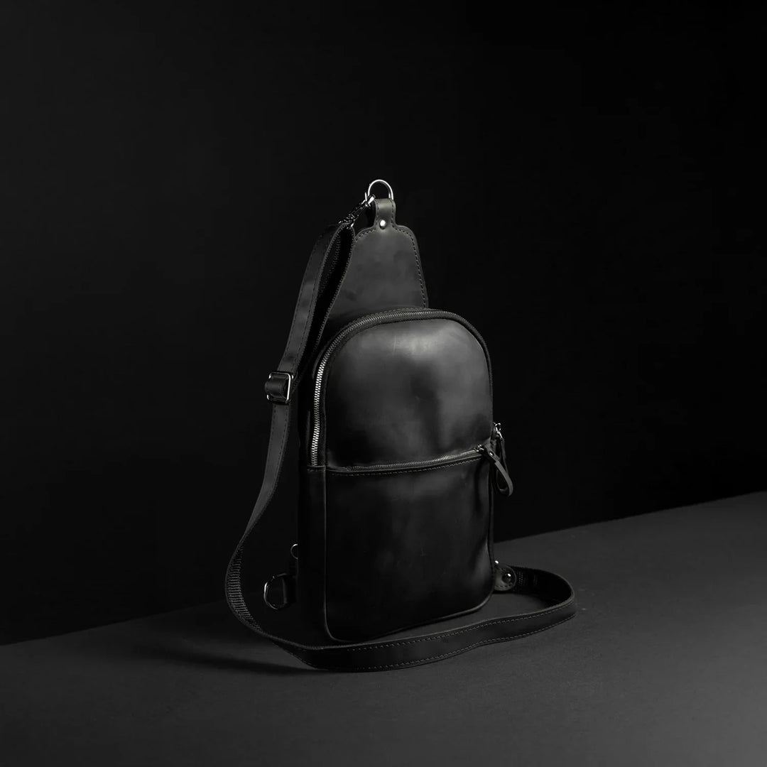 Matte Waxed Leather Sling Bag – Slim Crossbody & Semi-Backpack