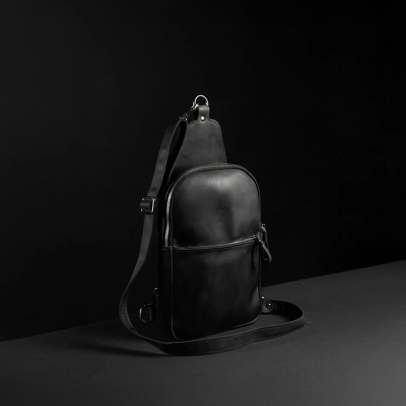 Matte Waxed Leather Sling Bag – Slim Crossbody & Semi-Backpack