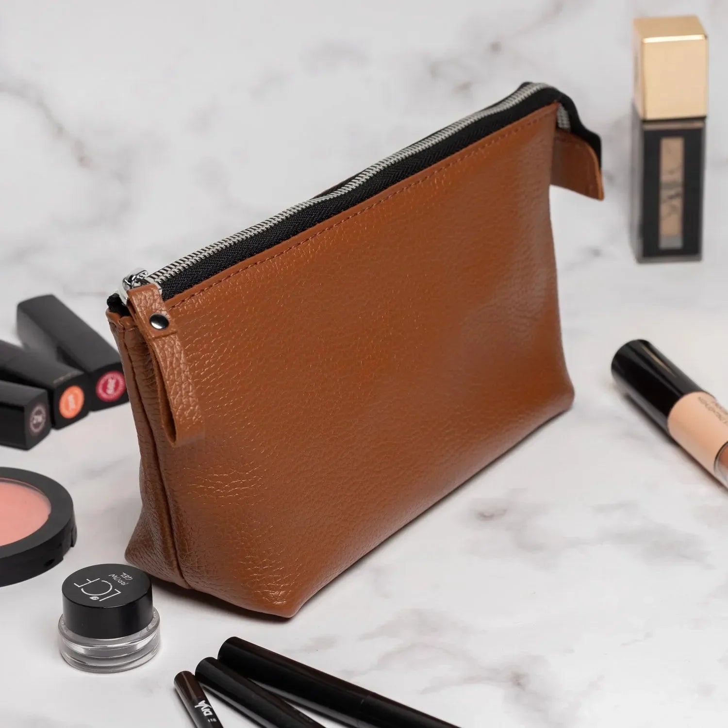 Grainy Leather Cosmetic Bag – Zippered Travel Pouch for Women | Allure