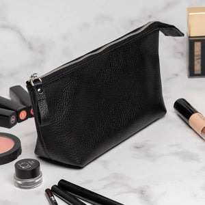 Full grain Leather Makeup Bag - Allure | Graini Black - Wenderfarer