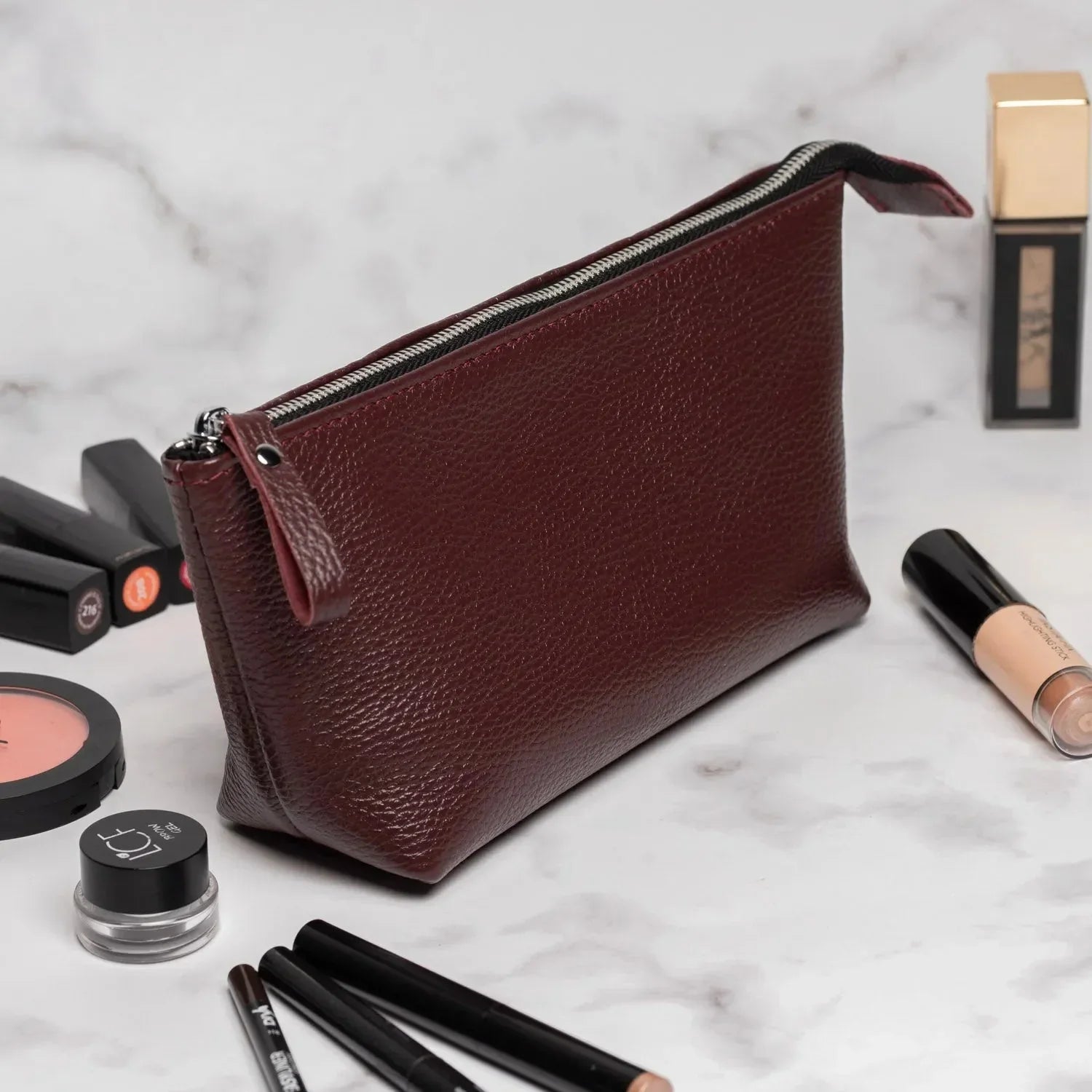 Grainy Leather Cosmetic Bag – Zippered Travel Pouch for Women | Allure