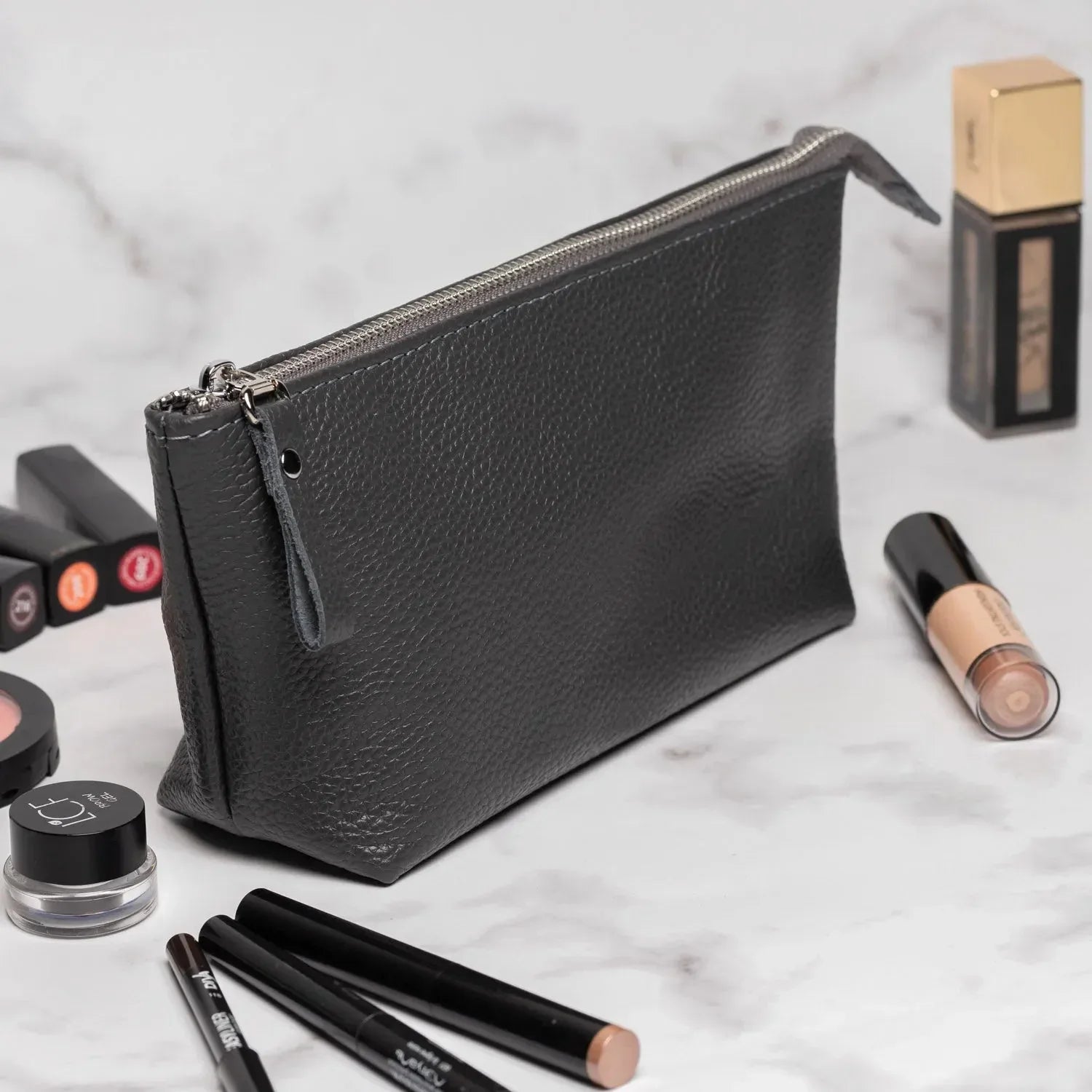 Grainy Leather Cosmetic Bag – Zippered Travel Pouch for Women | Allure