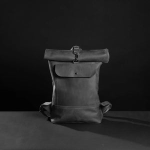 Matte Leather Roll Top Backpack