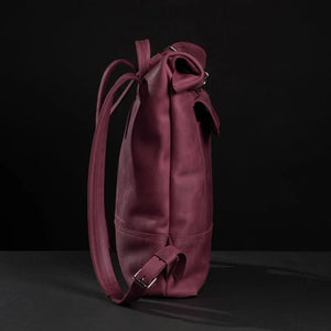 Matte Leather Roll Top Backpack