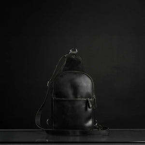 Matte Waxed Leather Sling Bag – Slim Crossbody & Semi-Backpack