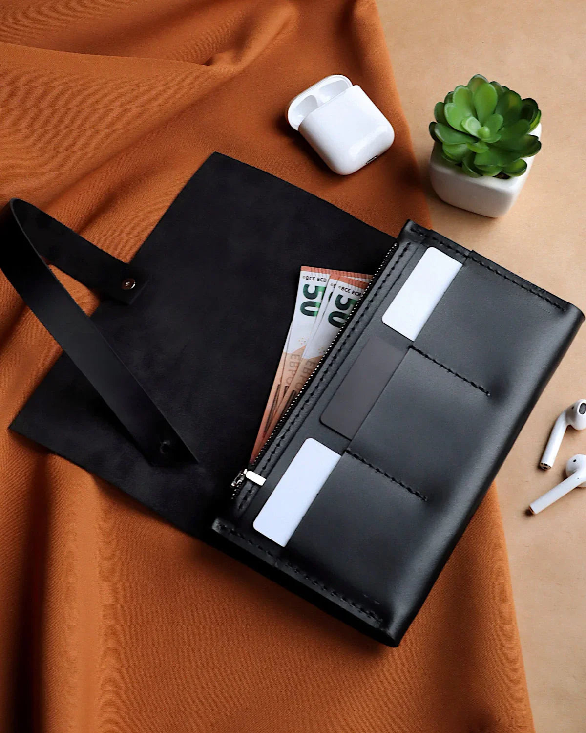 Smooth Leather Wallet for Women | Wrap Closure + Zip Pocket
