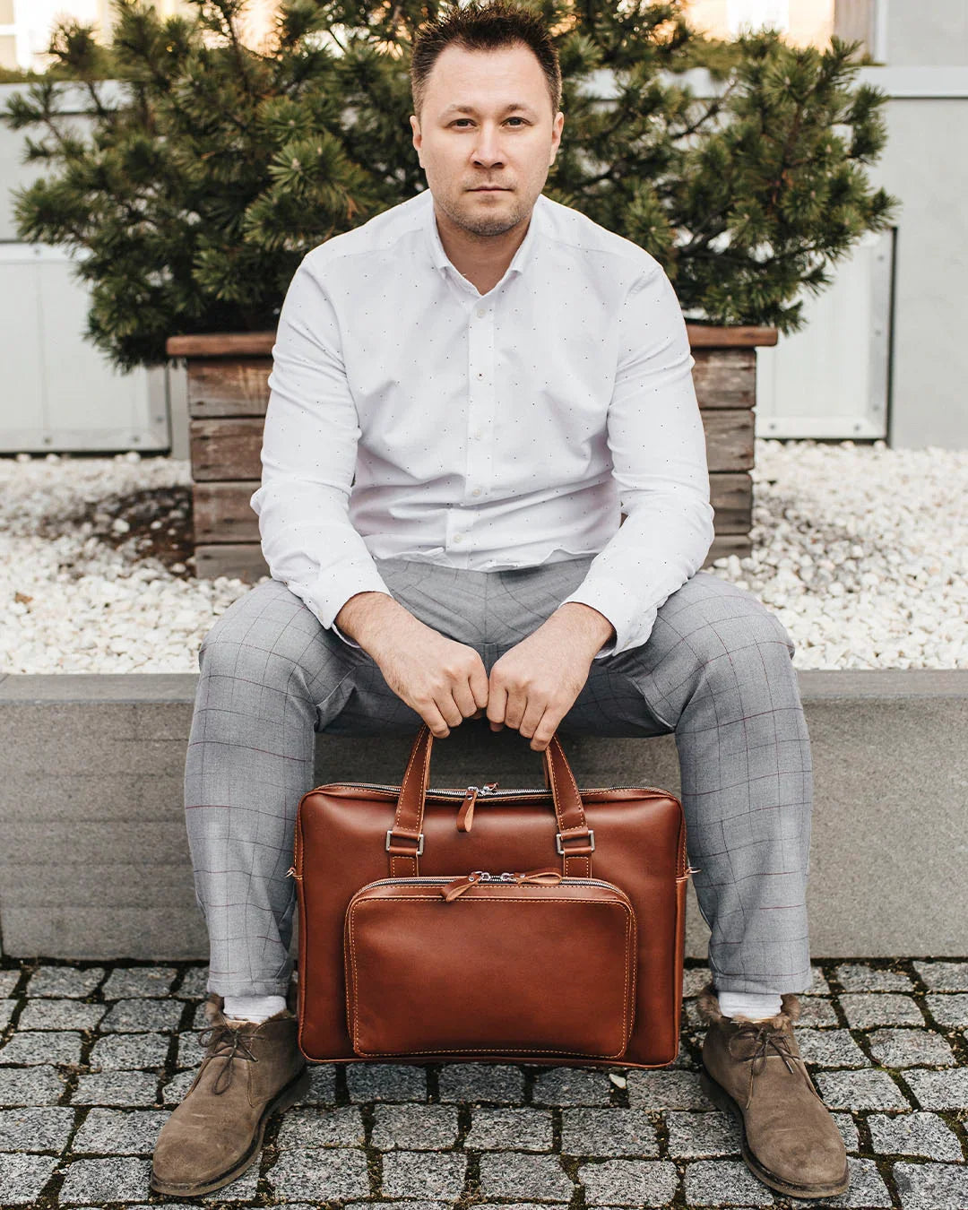 Leather Laptop Briefcase with Organizer – Smooth Finish