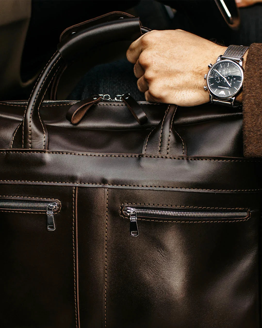 Men's Zippered Leather Briefcase – Work & Everyday Laptop Bag