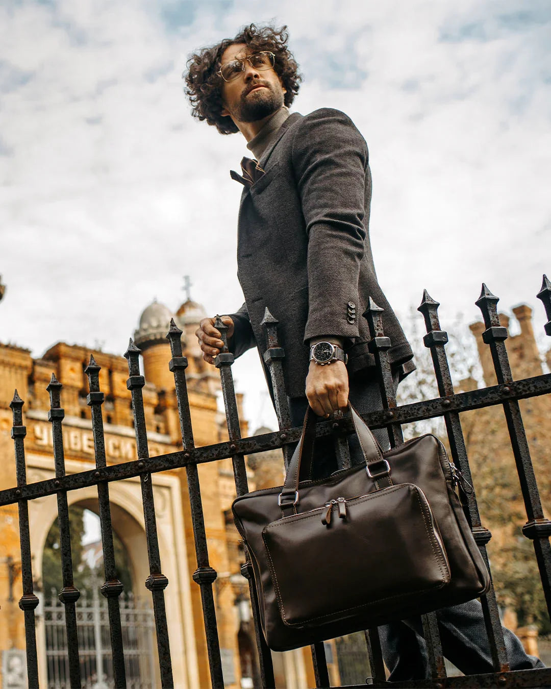 Leather Laptop Briefcase with Organizer – Smooth Finish
